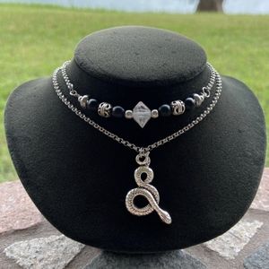 Genuine herkimer diamond onyx snake necklace